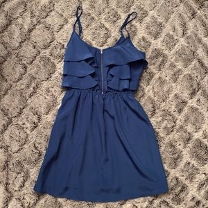 Blue spaghetti strap dress with top ruffles